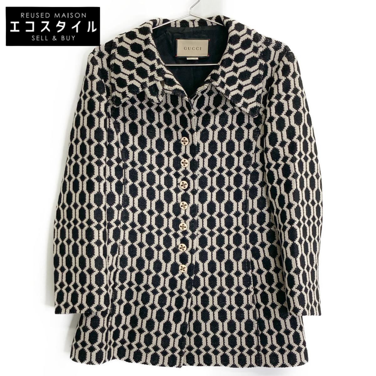 

GUCCI Domestic regular all-over pattern 649031 wool flannel tweed Jacket 40 blackUsed