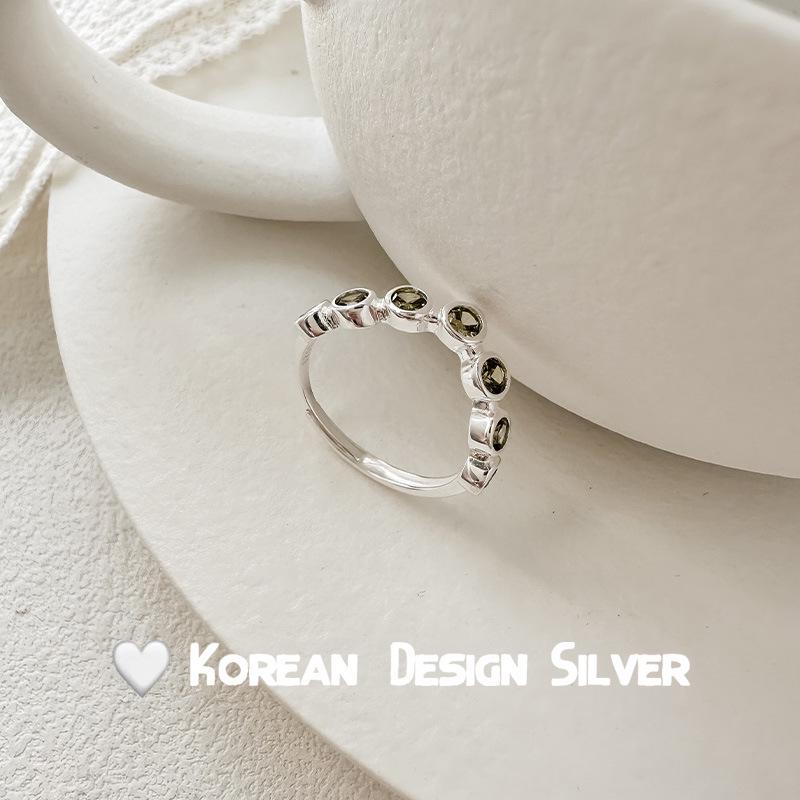 

S925 Sterling Silver Zircon Open Ring in Niche Light Luxury Style Adjustable Open