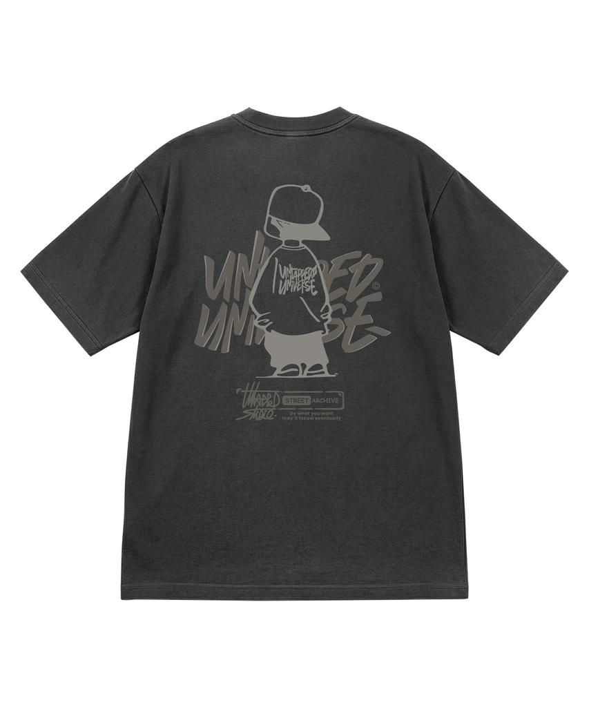 UNTAPPED STUDIO Urban Kid Graphic Pure Cotton Pigment Oversized Short Sleeve T-Shirt 5 Colors