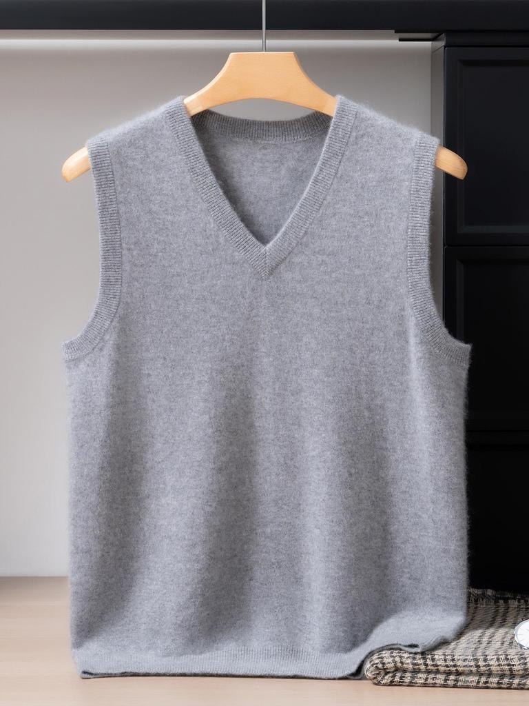 Men's Cashmere V-Neck Sleeveless Knit Vest - 2025 Autumn/Winter Collection