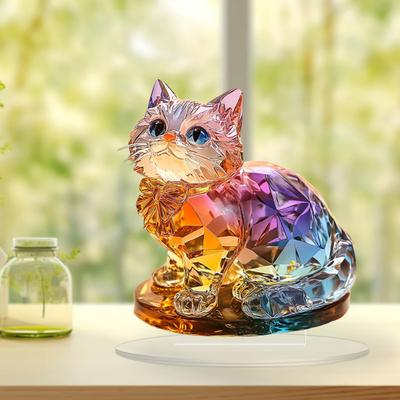 Kätzchen-Acryl-Ornament, 2D, buntes Katzen-Ornament mit Sockel, Katzen-Tischdekorationsschild für Zuhause, Kaminsims, Schreibtisch, Bücherregal-Dekor