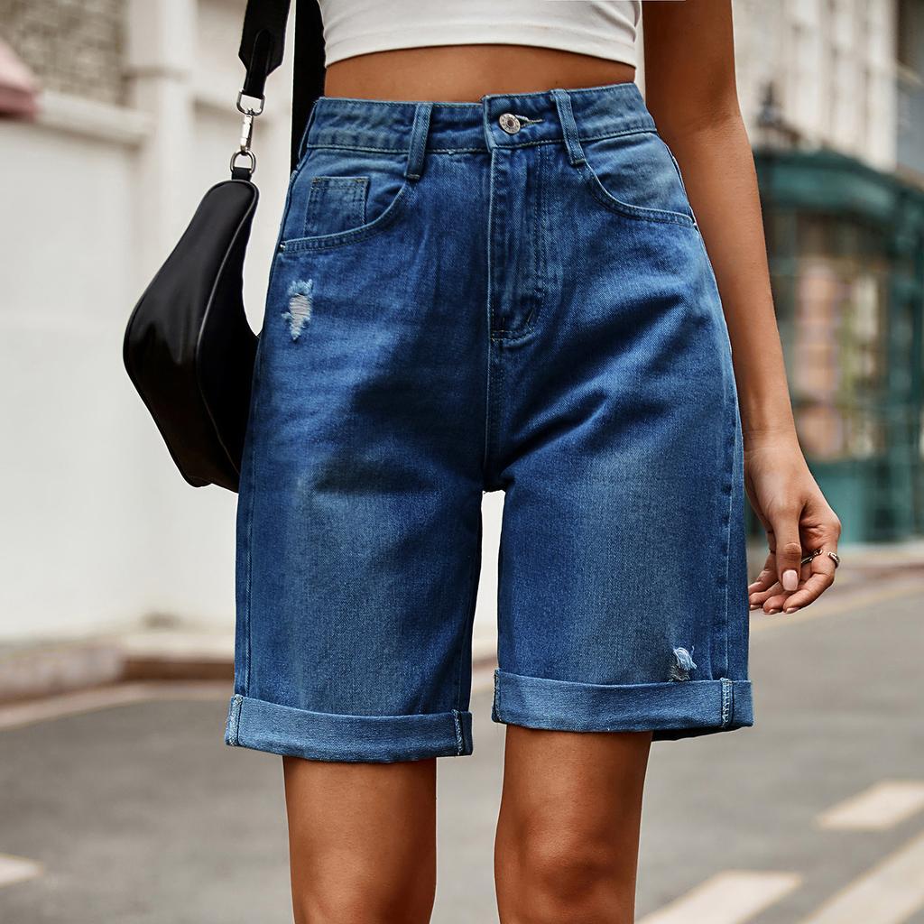 Pantaloncini casual in denim strappato alla moda da donna