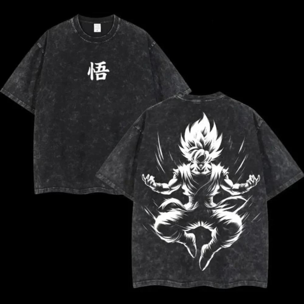 Dragon Ball Gogeta Super Saiyan Blue Vintage Washed Grafik-T-Shirt, Unisex Oversized Streetwear, Anime-Fan-Geschenk