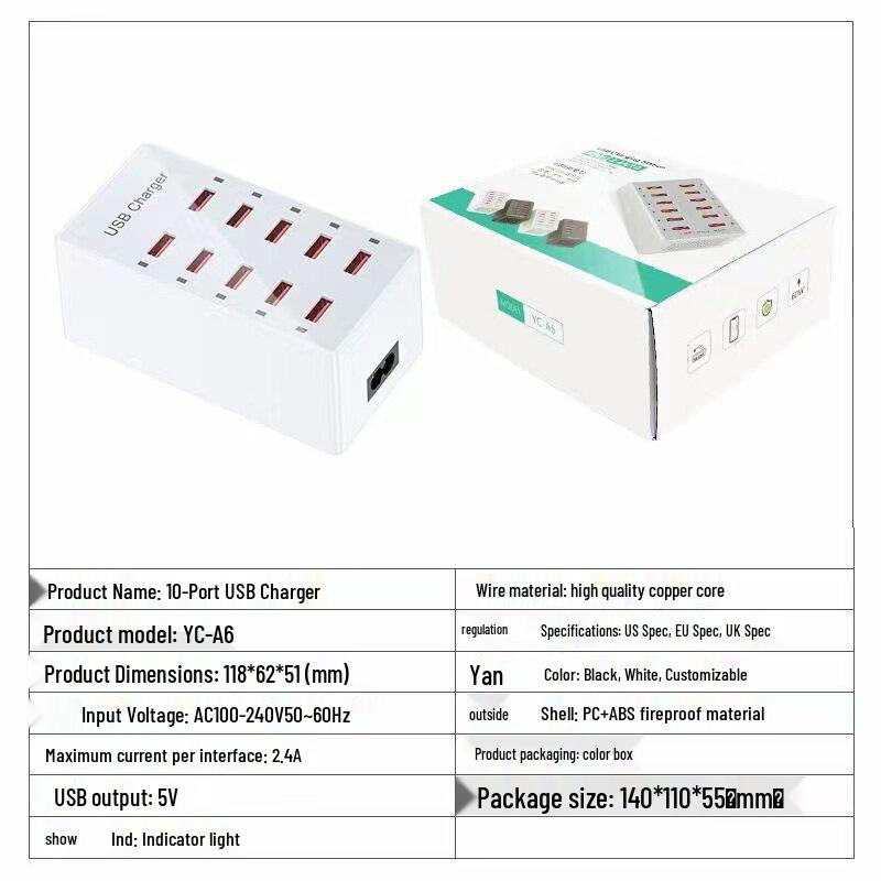100W 20-Port Multi-Device USB Charger for Phones
