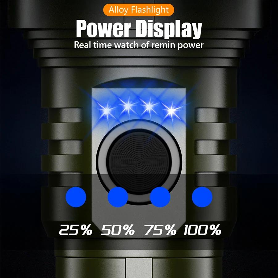 USB-C Rechargeable Tactical Flashlight with Flame Ignition Powerful LED Zoomable Torch for Outdoor Camping Adventure & Emergency