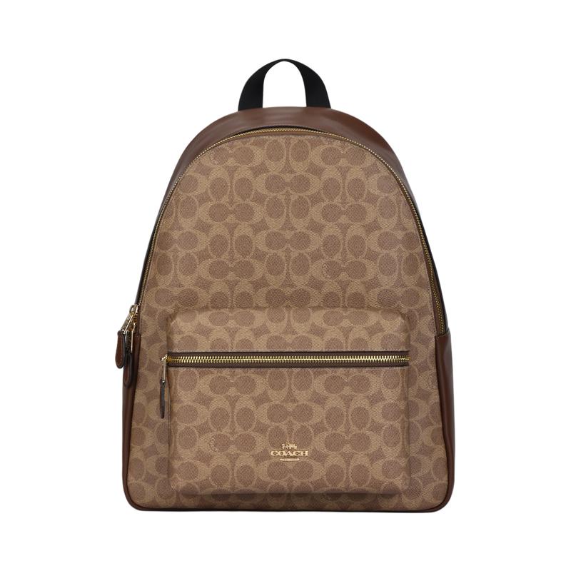 COACH Charlie 30 Daily Versatile Commuting Large Capacity Backpack Brand Classic Presbyopia Coated Canvas Backpack Large Size Women's Light Brown