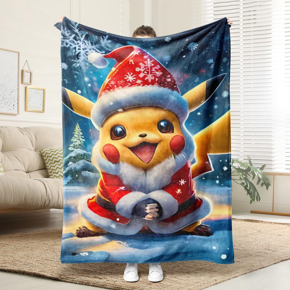 Pikachu dances with the little Fire Dragon Christmas: Pixel Style Christmas Blanket Essential for Home rest