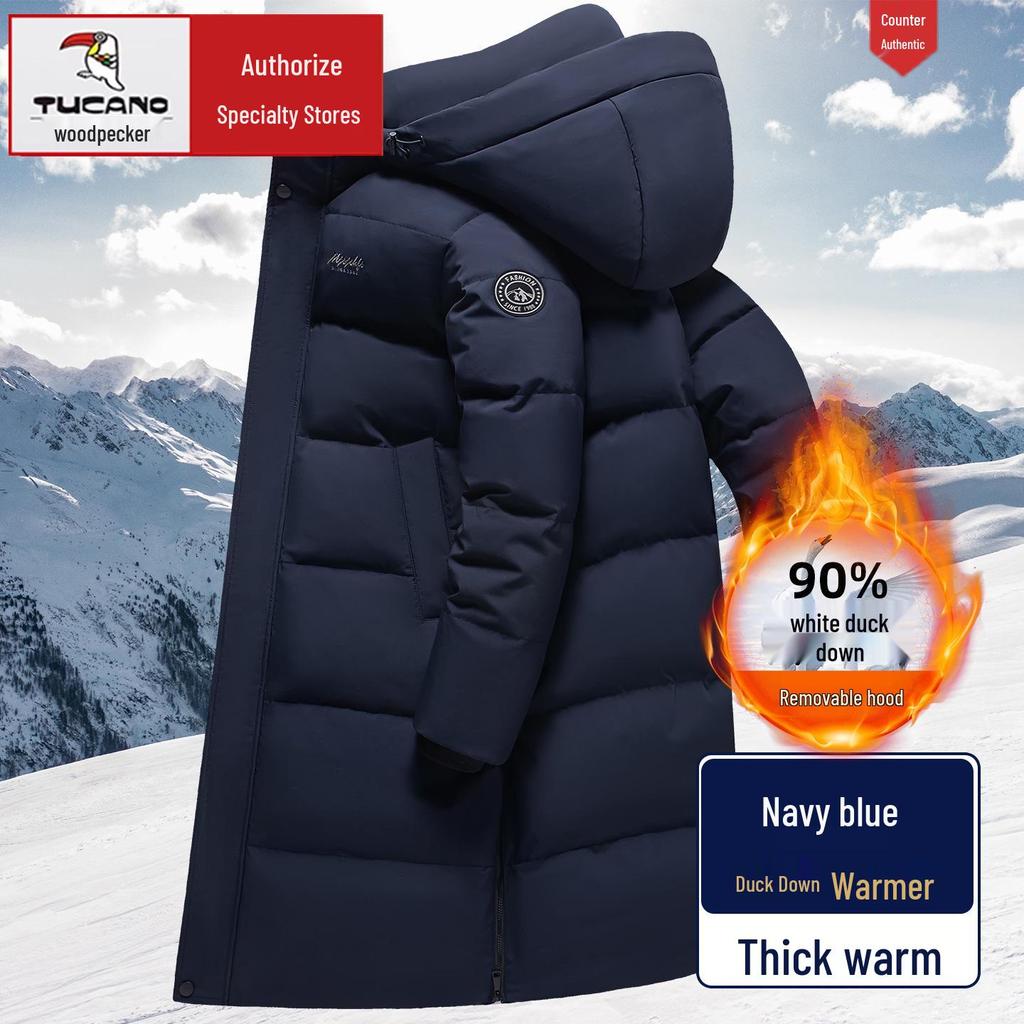 Męska zimowa kurtka puchowa Woodpecker o średniej długości - Pogrubiona, ciepła odzież wierzchnia dla osób w średnim wieku i starszych