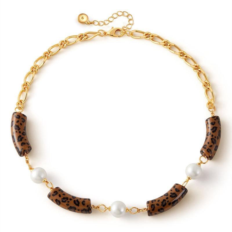 Leopard Print Elegant Pearl Retro Clavicle Necklace For Women