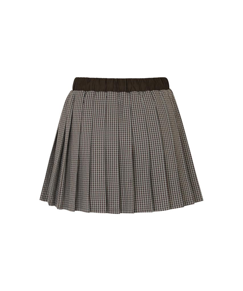 Peulleibu Pleated Drawstring Skirt W/Inner Pants_Olive Plaid