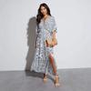 Womens V-Neck Long Dress Floral Print Short Sleeve A-Line Casual