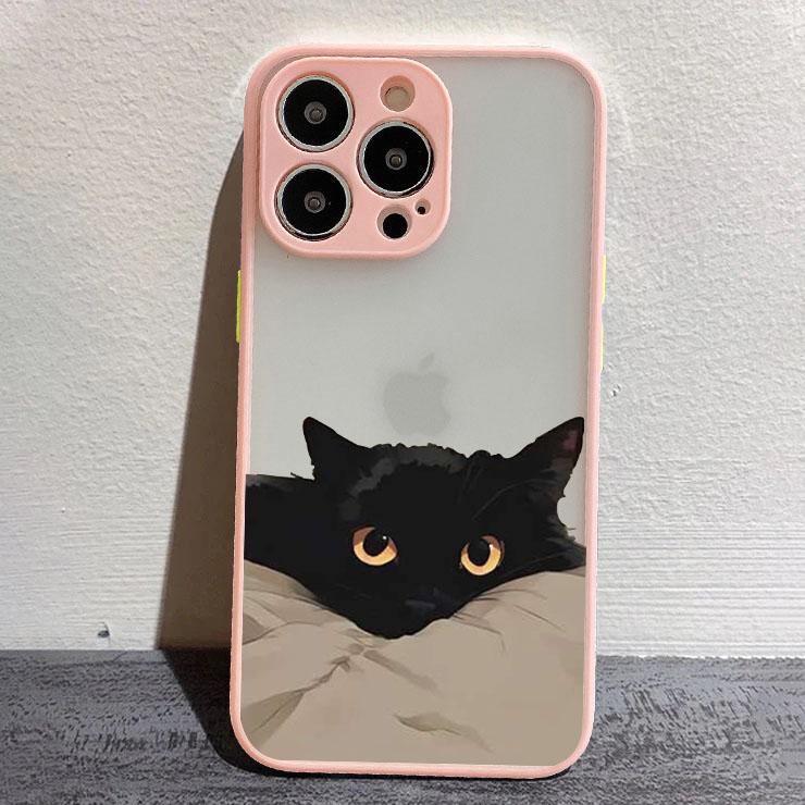 Funny Black Cat Phone Case for IPhone 15 14 13 12 11 X XR XS XSMAX 8 7 Plus Mini Pro Max Cute Soft Black Phone Cover