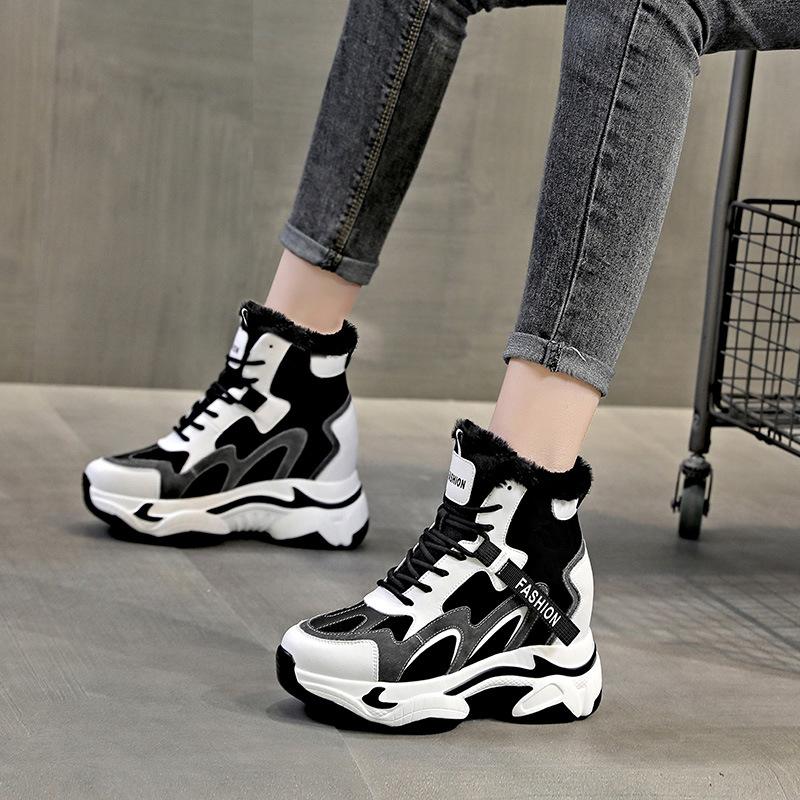 Women's Shoes New Thick-soled Wedge Heel Inner Height Increase Leisure Sports High-top Women's Cotton Single Shoes