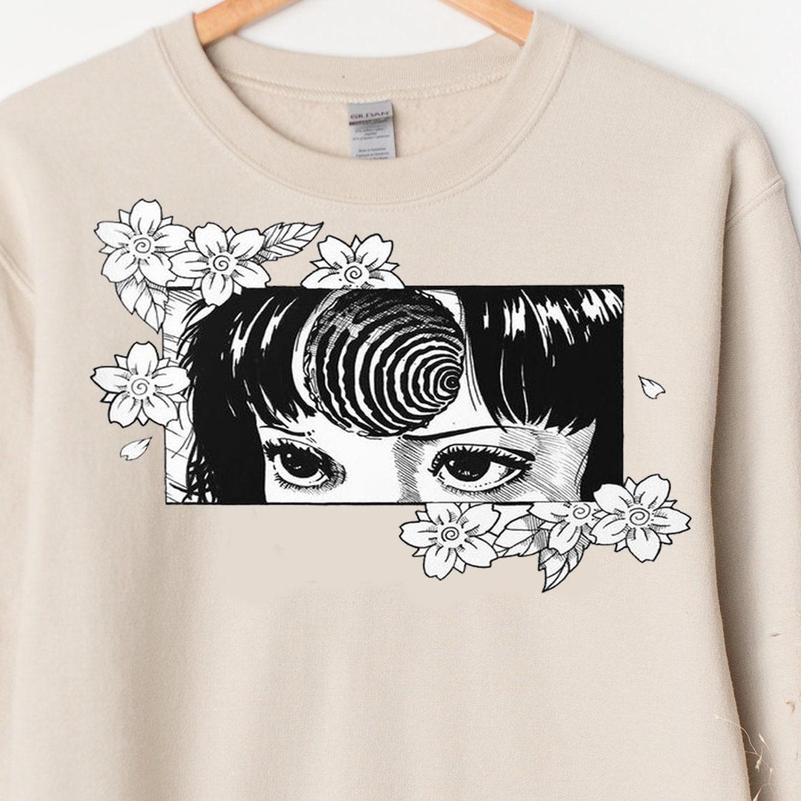 90s Anime Manga Creepy Girl Sweater: Tomie Anime Horror Shirt, Japanese Dark Anime, Girl Eyes Shirt, Gothic Manga Horror Unisex Sweatshirt L
