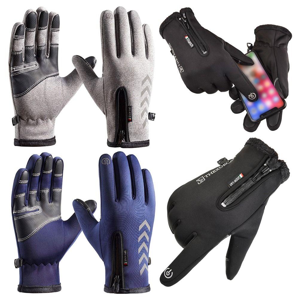 

Reflective Plush Hiking Winter Gloves Sports Gloves Warm Gloves Mittens Protection Riding Gloves black-L