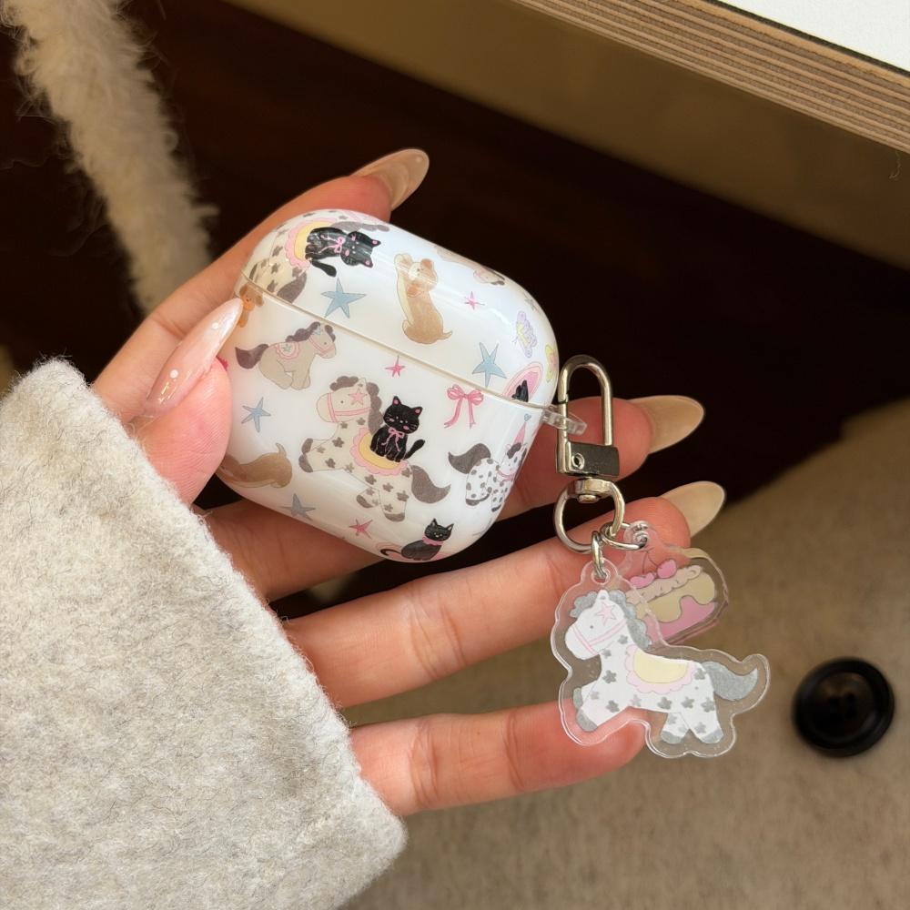 Ins Korean Graffiti Cartoon Cat Pony Suitable for AirPods4 Protective Case AirPods3rd Generation Earphone Cover Apple Airpodspro2 Second and Third