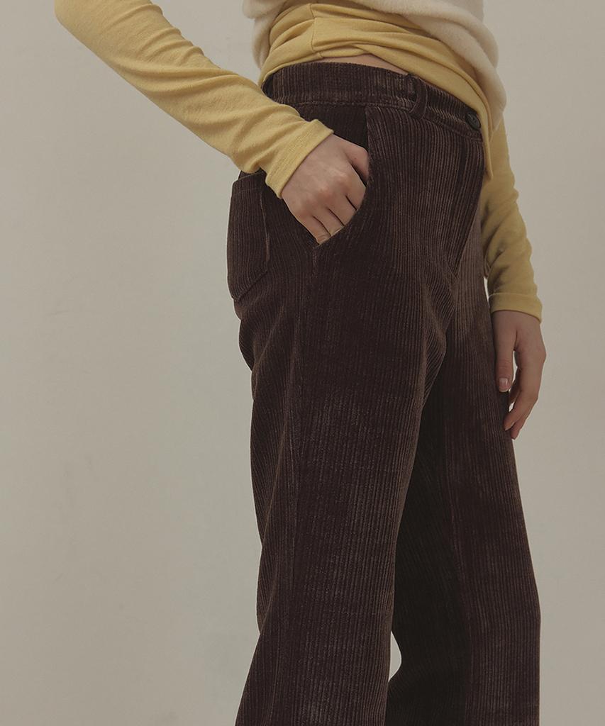 Lonkeu Corduroy Velvet Span Bootcut Pants (Brown)