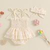 Newborn Girl Outfit, Heart Print Sleeveless Romper Dress with Hairband Summer Clothes
