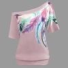 Luxurious Off The Shoulder Floral Print Short Sleeve Women's T-shirts Top Plus Size