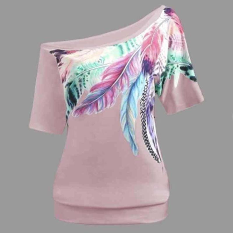 Luxurious Off The Shoulder Floral Print Short Sleeve Women's T-shirts Top Plus Size