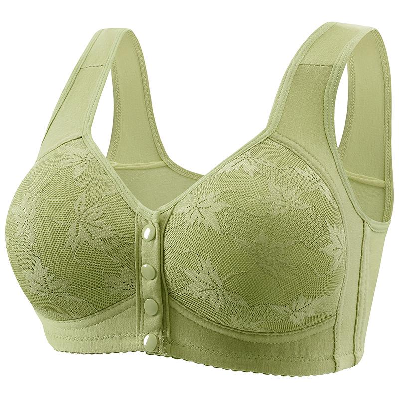 Plus Size Front-Buckle Cotton Vest Bra: Soft, Wire-Free, Breathable Print for Middle-Aged & Elderly.