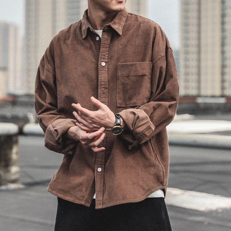 Corduroy Shirt Men's Work Clothes Spring Autumn Long-sleeved Jacket Trendy Japanese Foreign Trade Loose Fat Man Jacket Shirt