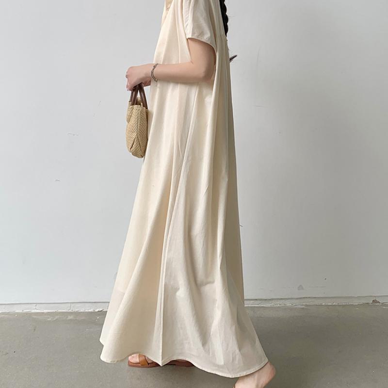 Japanese Lotte Korean Skirt Pullover Short-sleeved Cotton and Linen Dress Women's Loose Lapel Fashion Casual Shirt