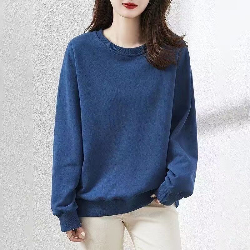 Women's Round Neck Sweatshirt Long Sleeves Autumn and Winter Thick and Loose Casual Top