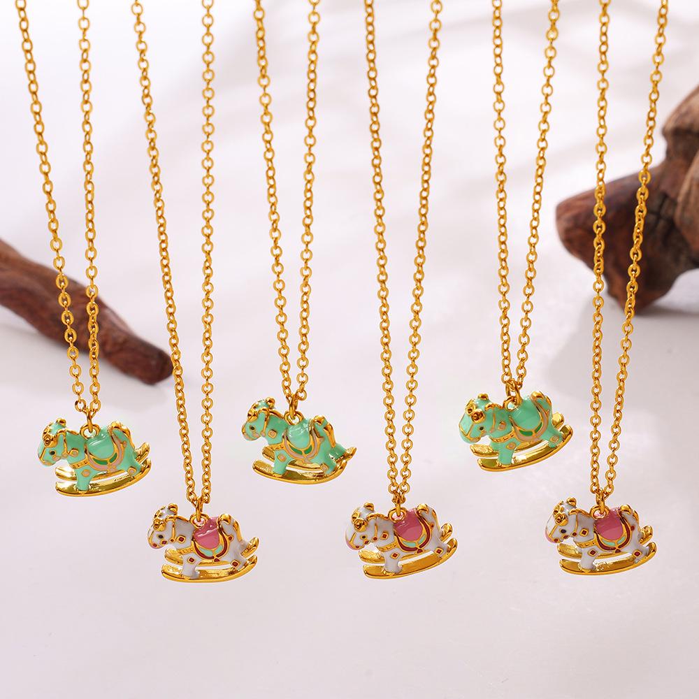 Charming & Colorful Rocking Horse Pendant Necklace with Exquisite Design for Women