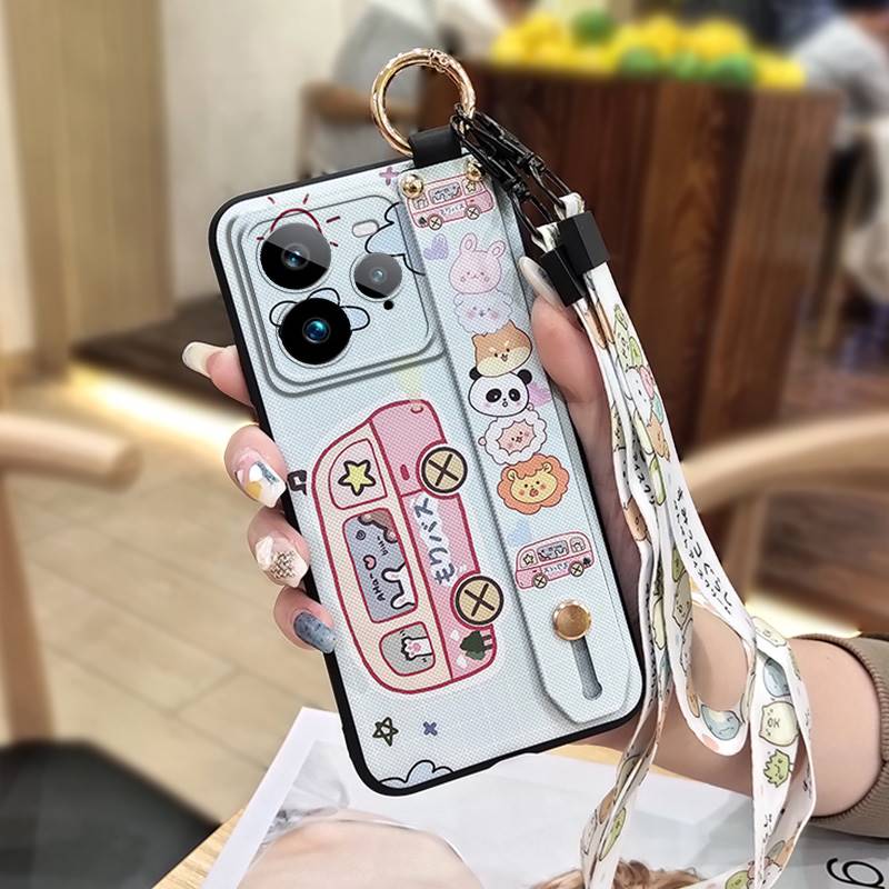 Kickstand Anti-dust Phone Case For Realme GT7 Pro Soft case Cute Silicone Protective Cartoon Fashion Design Ring Lanyard