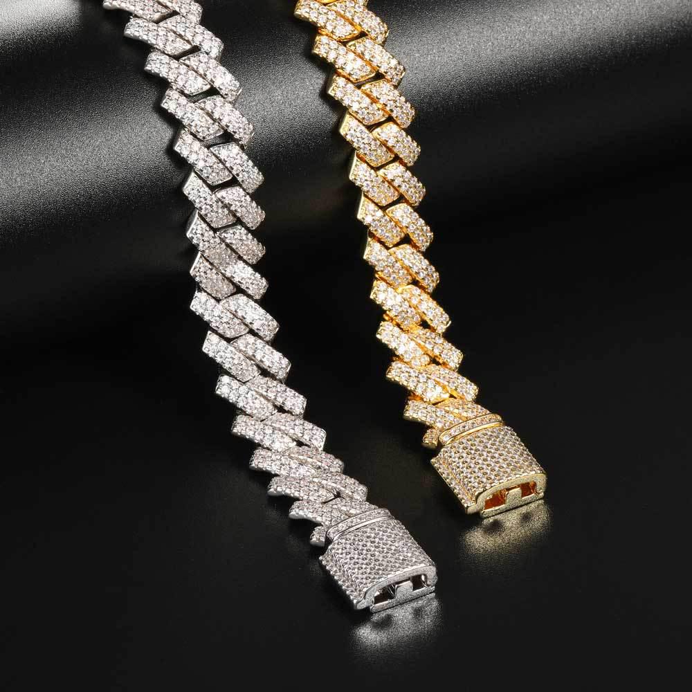 14mm Diamantový kubánský řetízek Zirkonový náramek: Evropský a americký hip-hopový styl, trendy pánský barový náramek