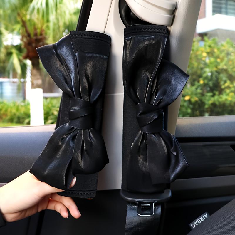 2Pcs Pearl Gloss Ribbon Bow Ladies Safety Belt Cover, Shiny Cute Seat Belt Shoulder Pad, Auto Parts Shoulder Cover