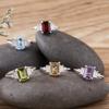 Sugar Cube Natural Topaz Citrine Amethyst Ring Women'S S925 Sterling Silver Colored Treasure Jewelry Index Finger Ring