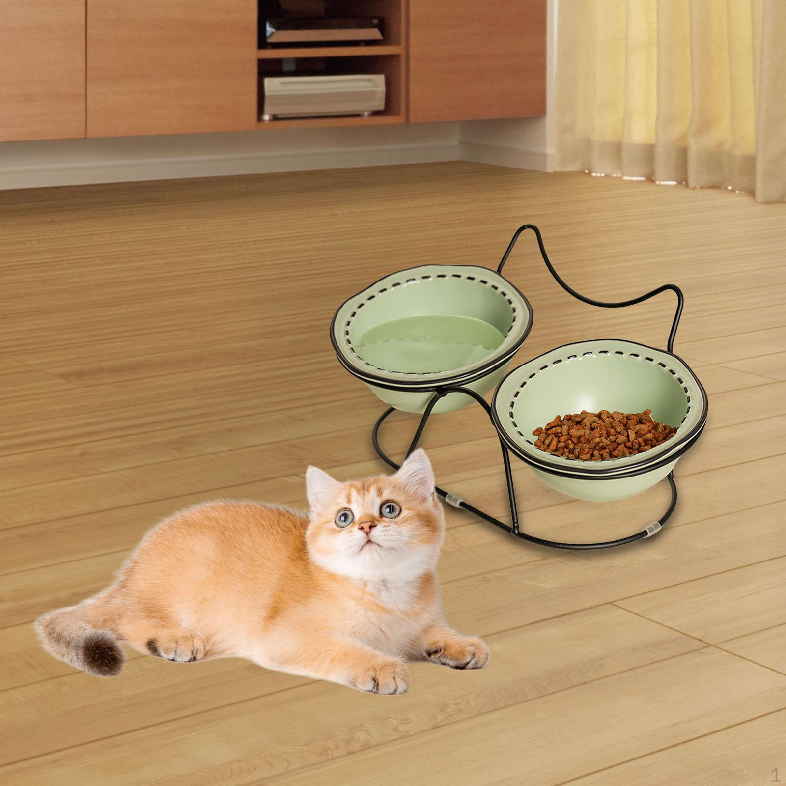 

Керамическая миска для домашних животных, кормушка для кошек, противоскользящая, защищает шею домашних животных, приподнятая еда и вода зелёный