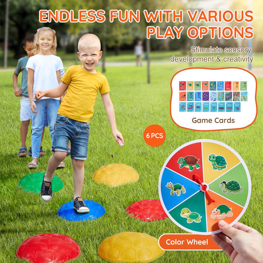 SucceBuy 6 PCS Pierres d'Équilibre Tortue pour Enfants Jeu de Coordination Sautée pour Tout-Petits Jouets Jeu d'Extérieur pour Enfants Cadeaux