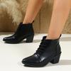 British Style Lace-up Mid-heel Boots 2025 Winter New Thick-heeled Large Size Pointed Martin Boots for Women