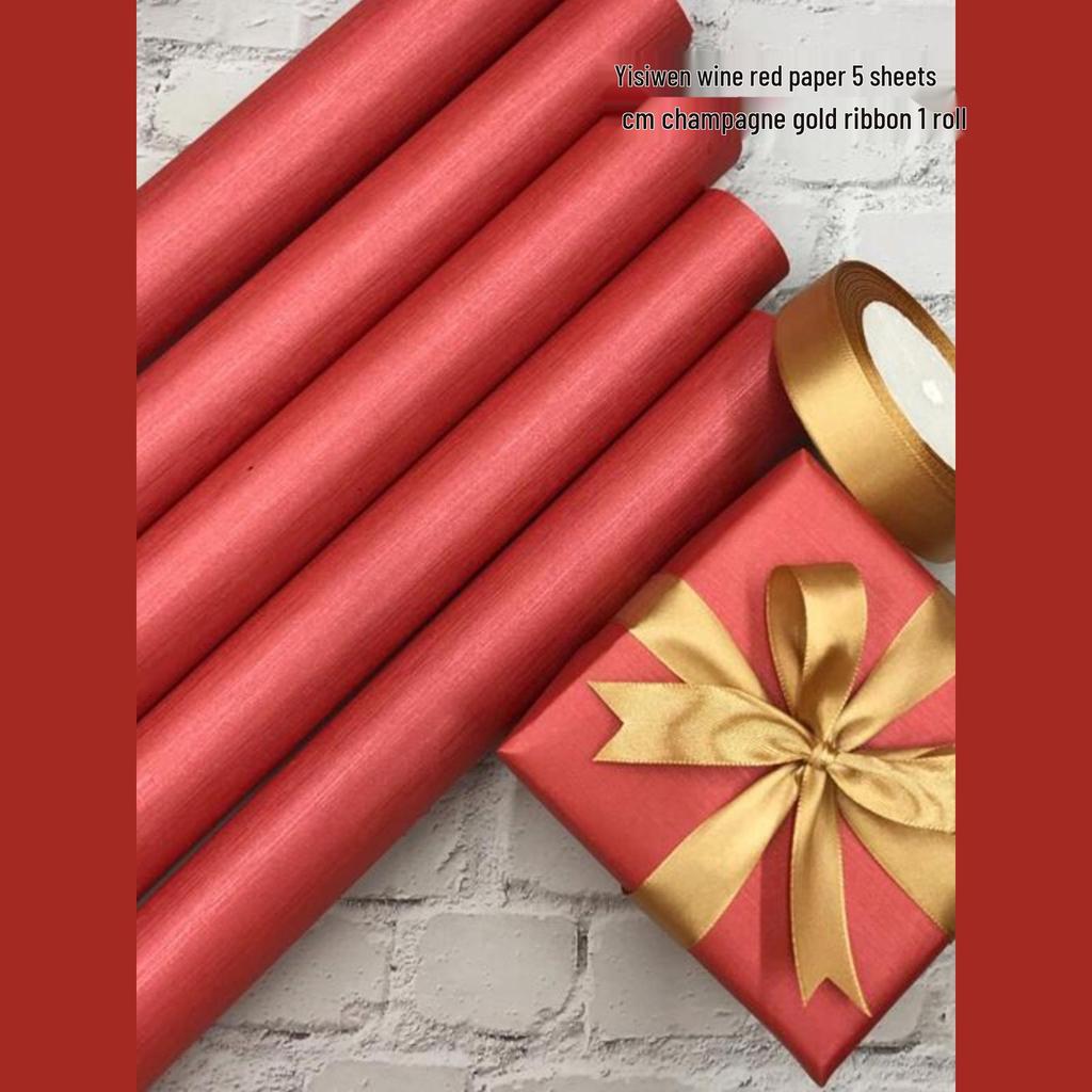Pearlescent Brushed Light Wine Red Gift Wrapping Paper with Ribbon - Large Sheet for Birthday and Display Decoration.