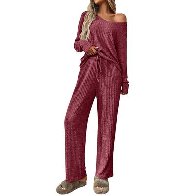 Neuer Damenpyjama, Rundhalsausschnitt, Langärmeliges und Lange Hose Hausanzug-Set