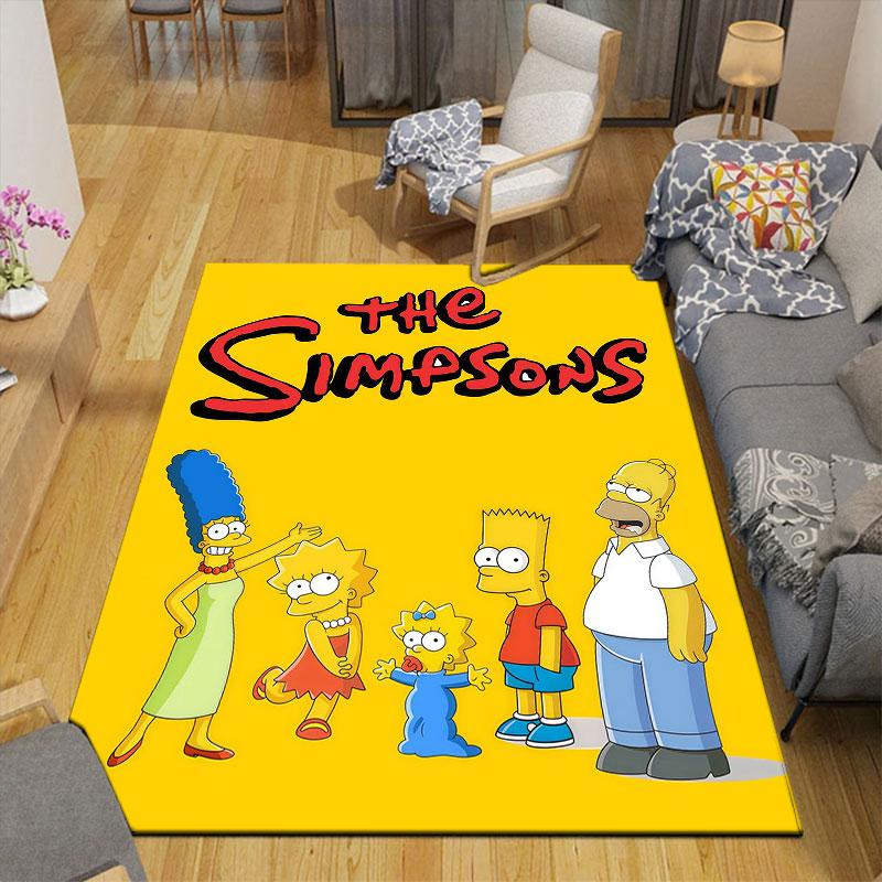 The Simpsons Poster Flannel Printed Carpet, Home Sofa Decoration for Living Room & Bedroom, Non‑Slip Play Flannel Floor Mat for Game Room