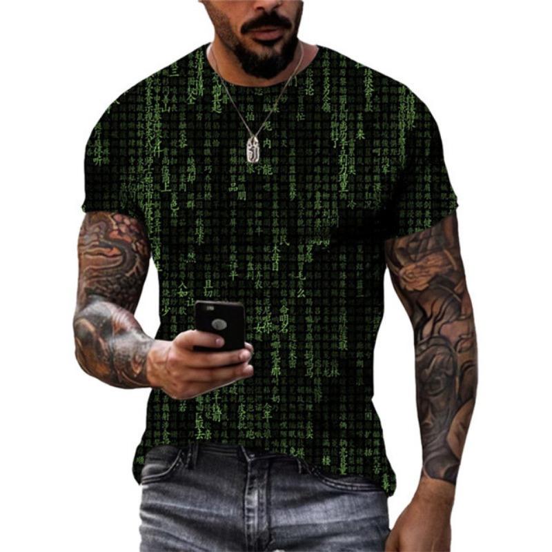 Nuova T-shirt da Uomo Tecnologia Motivo Digitale Street Hip Hop Trend Top Girocollo Personalità Moda Casual Manica Corta Abbigliamento