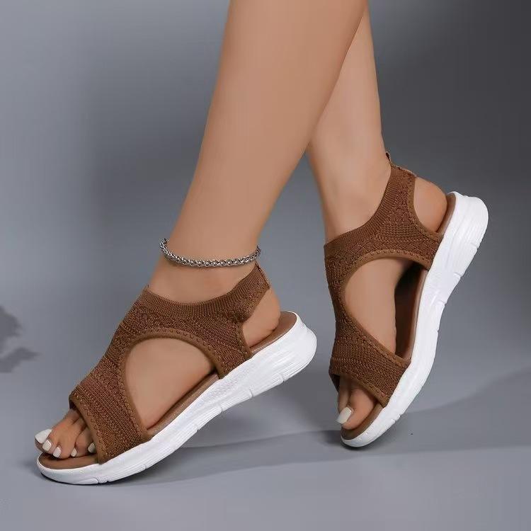Large size thick-soled fish mouth sandals fly-woven mesh breathable one-pedal mesh casual sandals women's shoes