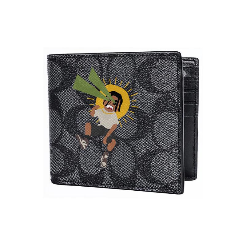 Coach Wallet [Customized Bag] 3 IN 1 Made of Magnolia Relief Printed Short Three-in-One Same Style for Men and Women Couples Black Clairvoyant Boy