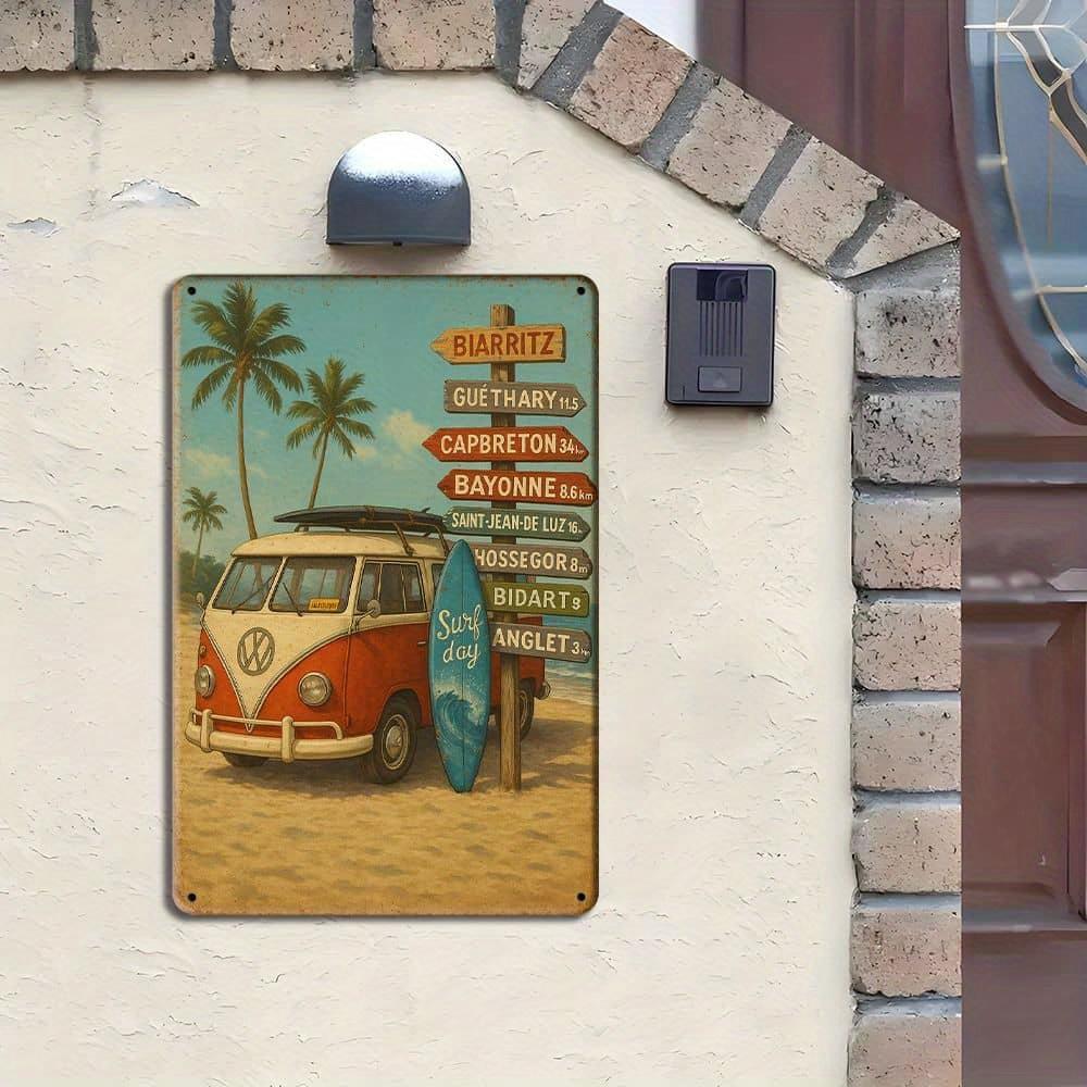 Vintage Surf Van Metal Sign, 20x30cm Retro Beach Wall Art.