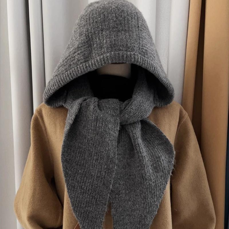 

1Pcs Trendy Wool Autumn And Winter Hat And Scarf In One Warm Earmuffs Fashionable Wool Hat For Women Knit Neck Warmer сірий колір