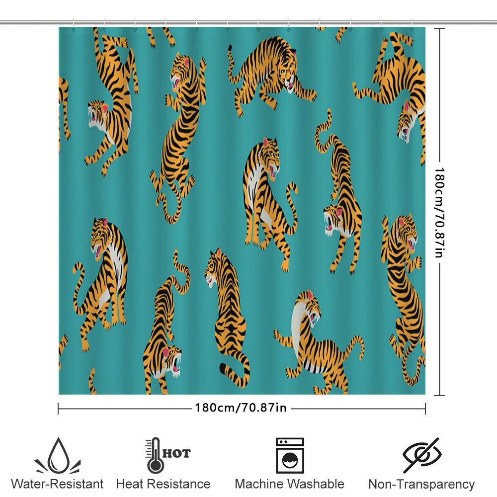 Bright Blue Tiger Shower Curtain Waterproof Fabric Printed for Bathroom Decor