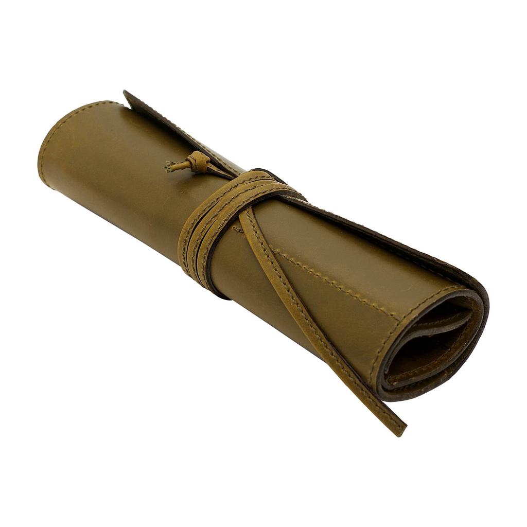 ANTIQOLD Roll Pen Case [Olive] Cowhide Leather Pencil Case AQR-01-