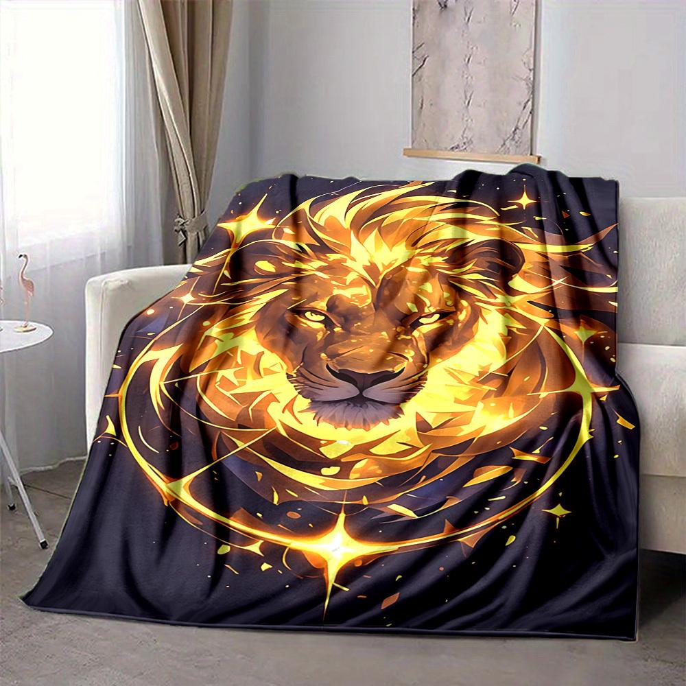 1pc Lion Spirit Print Blanket   Lightweight Flannel Throw Blanket For Sofa, Bed, Living Room, Office, Outdoor Travel, Camping