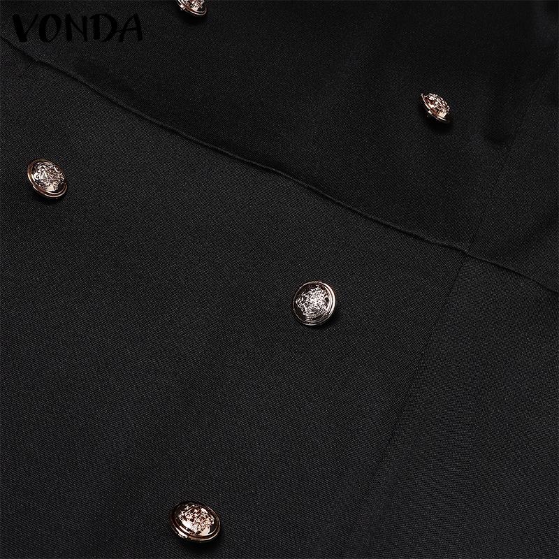 VONDA Women Vintage Lapel Long Sleeve Tight Waist Hip Dresses