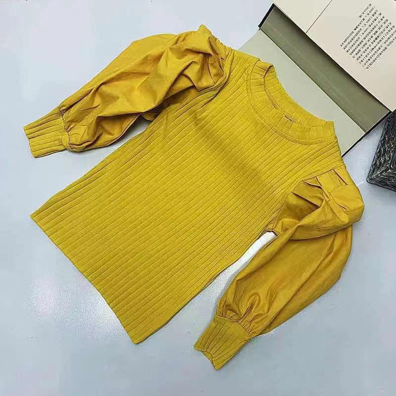 Girls' Puff Sleeve Ribbed Long-Sleeve Top - Casual Spring 2025