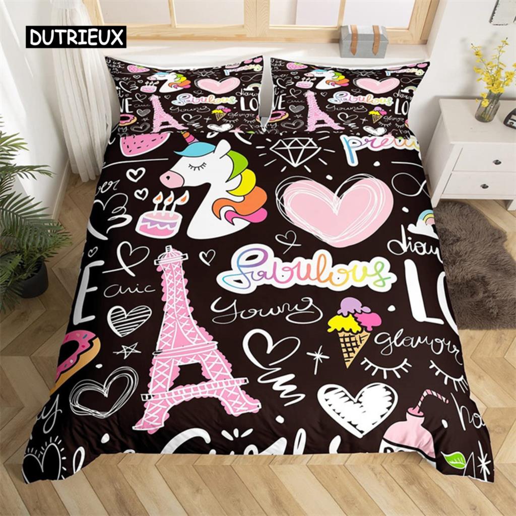 3D Unicorn Duvet Cover Cartoon Style Bedding Set Luxury Twin Full For Kids Boys Girls Microfiber Comforter Cover Home Textile